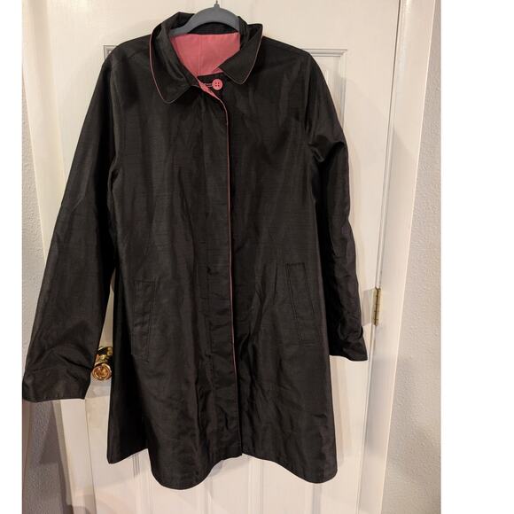 London Fog Vintage Women's Black And Pink Reversible Rain Coat Medium - Picture 2 of 7